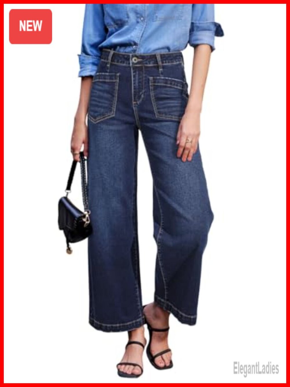 High Waisted Wide Leg Stretch Jeans for Women Ankle Length Denim Pants